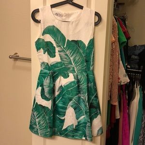 Palm Leaf Print Embossed Fit & Flare Dress